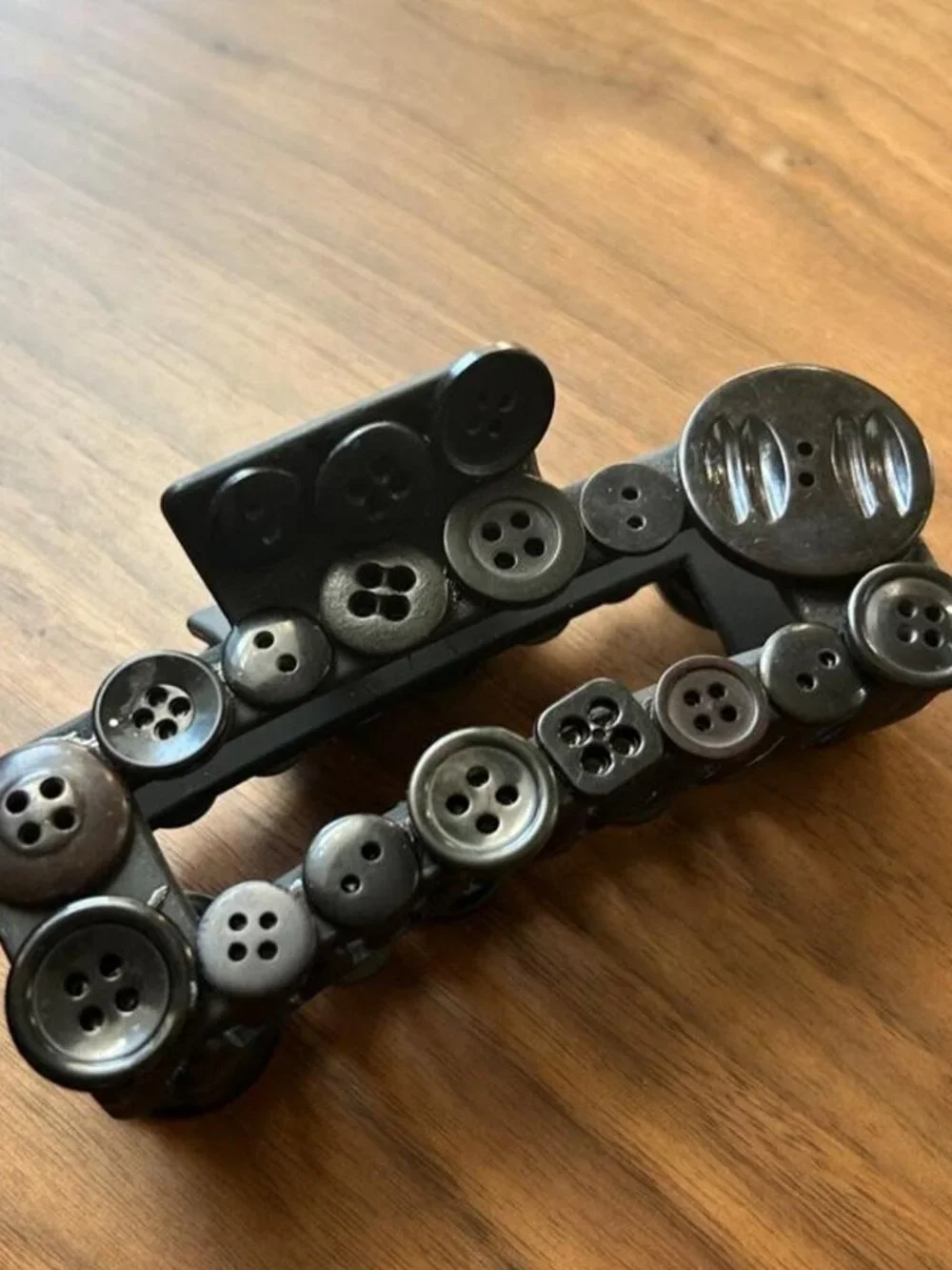 All black Claw Clip with Vinatge button detail